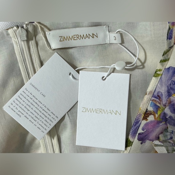 NWT Zimmermann (AU 3) Tama linen & silk puff sleeve Floral Mini Dress (US 10) - Picture 14 of 16